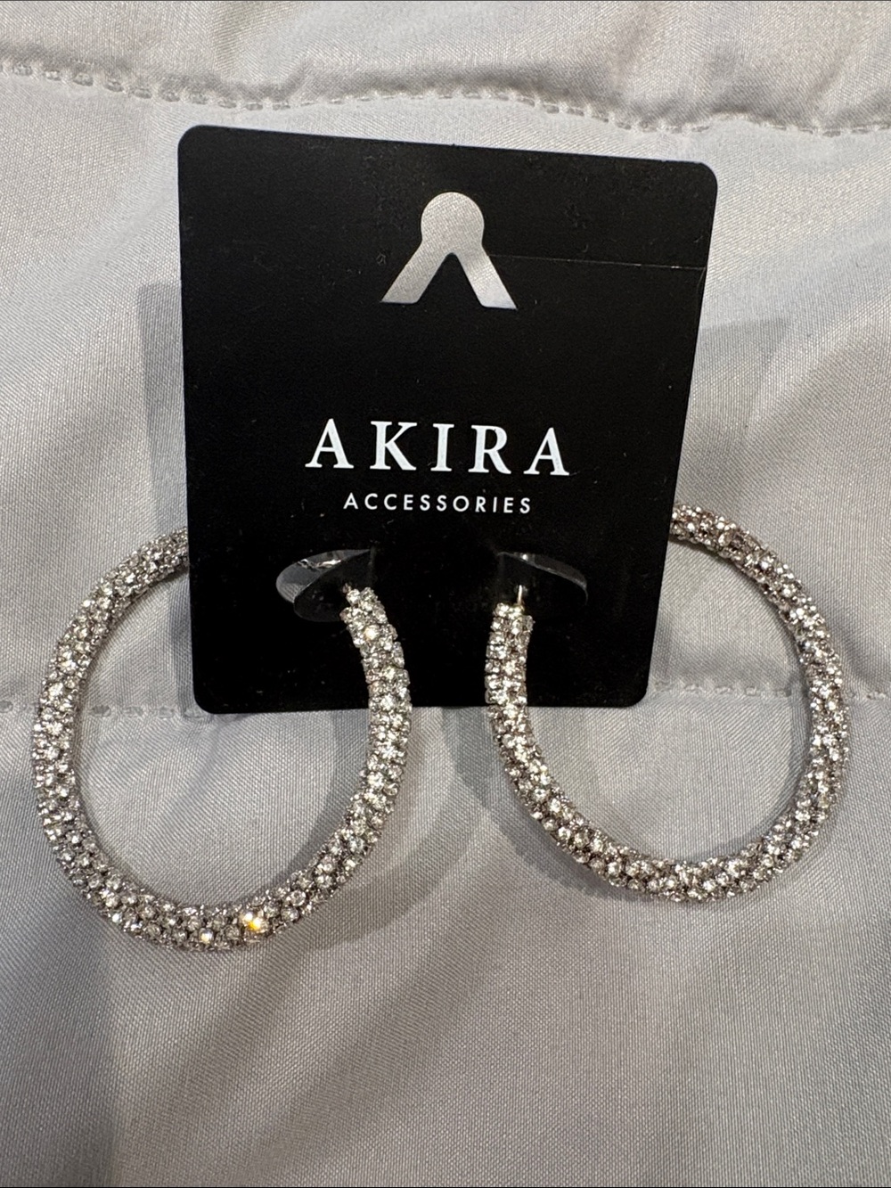 AKIRA Silver Crystal Pave Hoop Earrings
